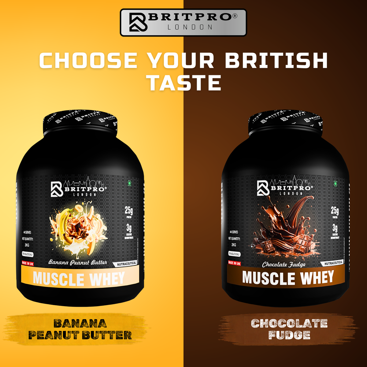 BRITPRO London Muscle Whey Protein Powder - 2kg | 44 Servings (INDIAN)