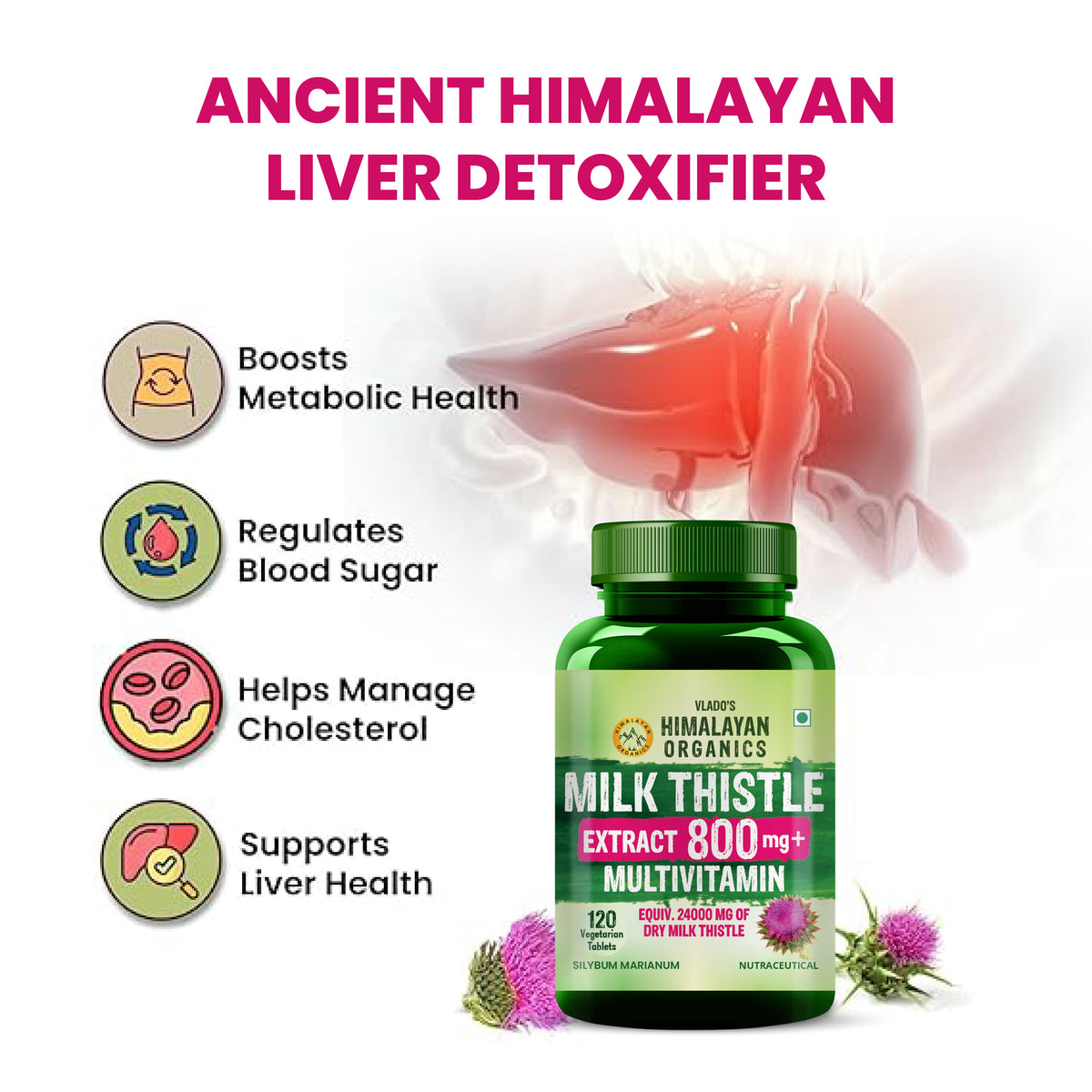 Vlado's Himalayan Organics, Milk Thistle Extract, 800mg - 120 Veg Tablets