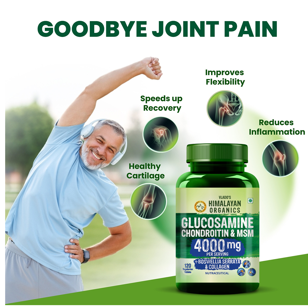 Vlado's Himalayan Organics Glucosamine Chondroitin MSM Tablets - Joint Support Supplement | 120 Vegetarian Tablets