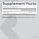Sports Research Magnesium L-Threonate (Magtein) | 2000mg | 90 Capsules