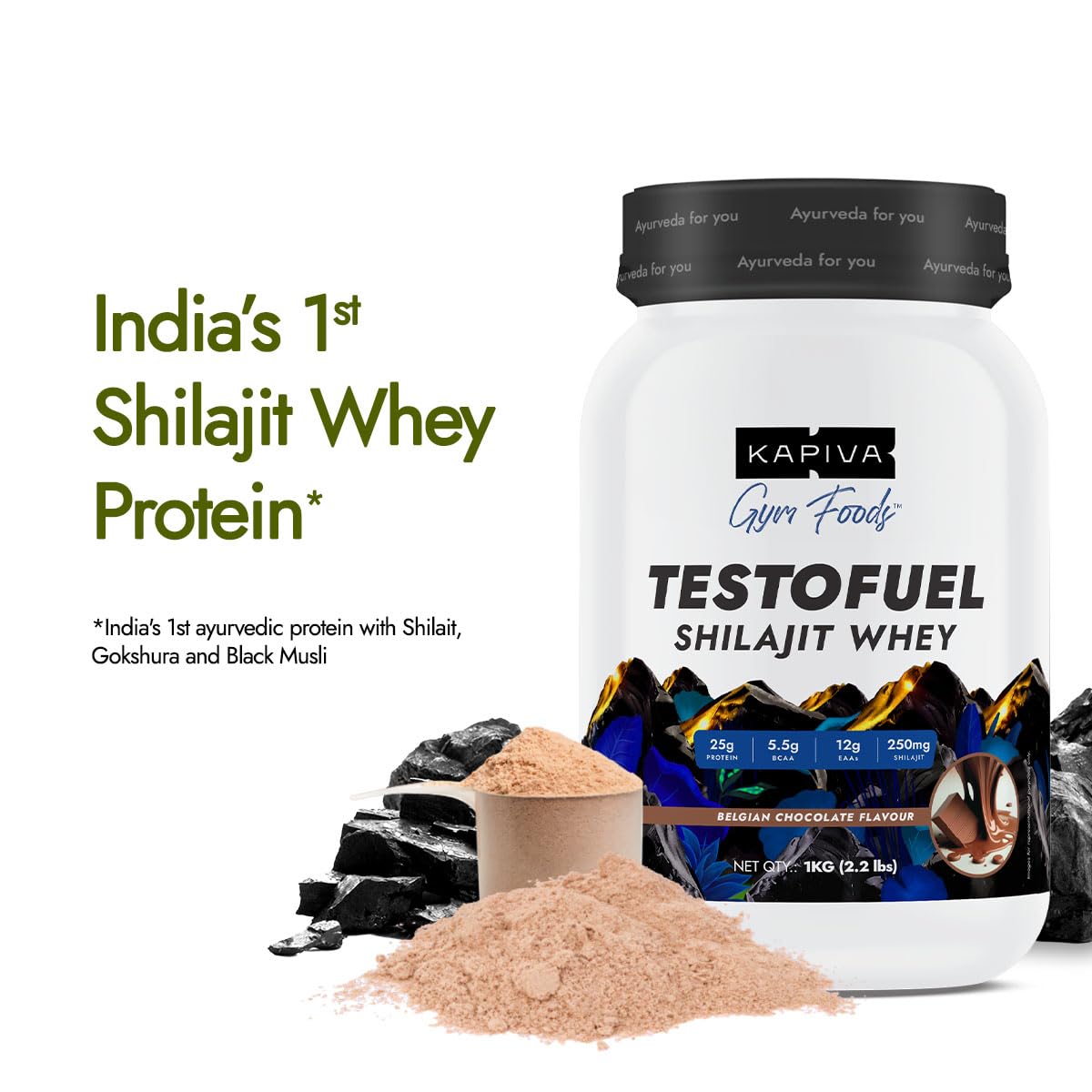 Kapiva Gym Foods Testofuel Shilajit Whey, 28 Servings - 2.2 lbs