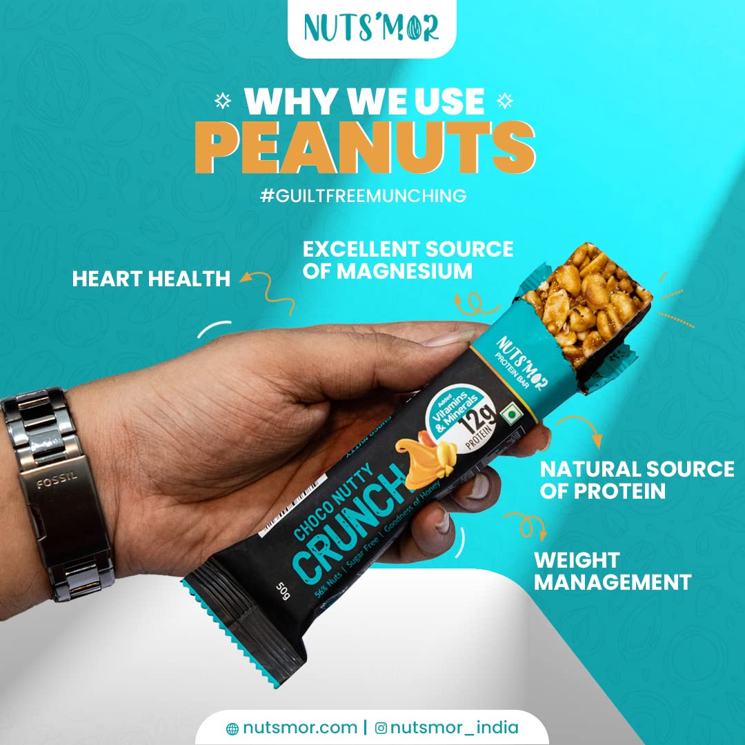 NUTS'MOR Protein Bar – 12g Protein Per Bar (Pack of 6, 300g) | No Added Sugar | 100% Veg | With Vitamins, Minerals & Fibre