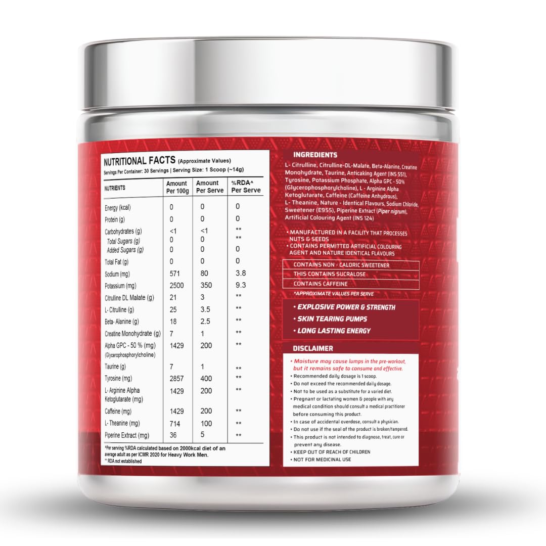 Wellversed Dynamite Original Pre Workout for Men | 6500mg Citrulline Complex | Energy & Focus Boost | 30 Servings, 420g