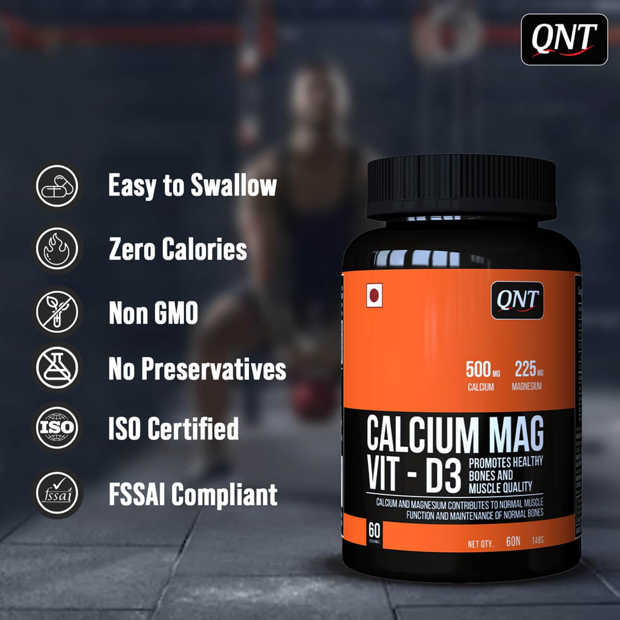 QNT Calcium Mag Vit - D3 | 500mg Calcium, 250mg Magnesium & 400IU Vitamin D3 | Healthy Bones & Muscle Quality | 60 Capsules