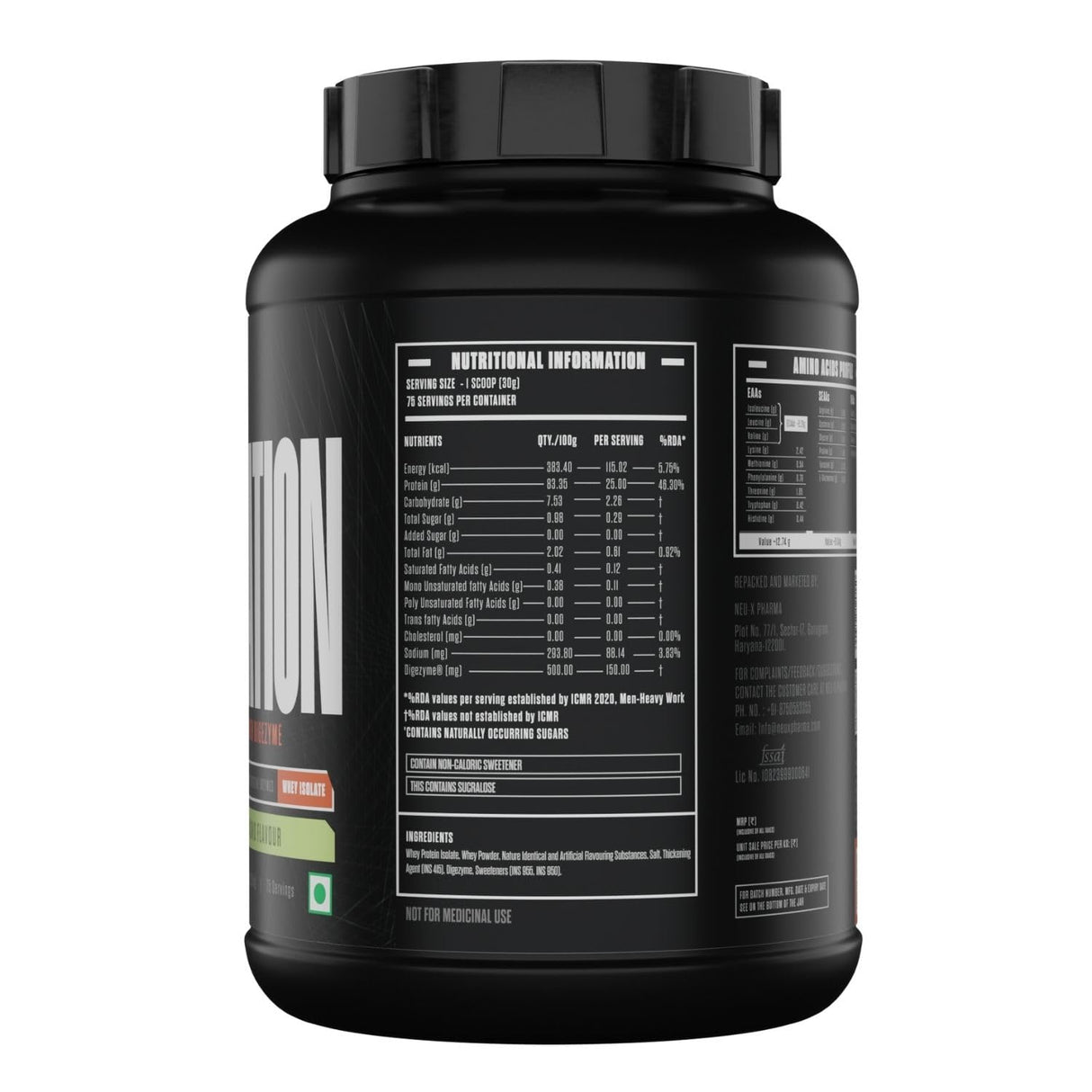 Exalt Supps The Isolation Pure Whey Isolate | 25g Protein | 5.6g BCAAs | Digestive Enzymes | 2.27kg
