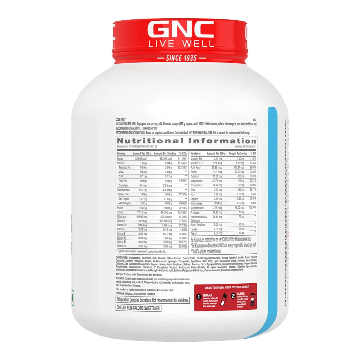 GNC Pro Performance Weight Gainer 3 Kg + Nutristar Micronized CREA Gold Creatine Monohydrate 250g (83 Servings) - Mass & Strength Bulking Combo