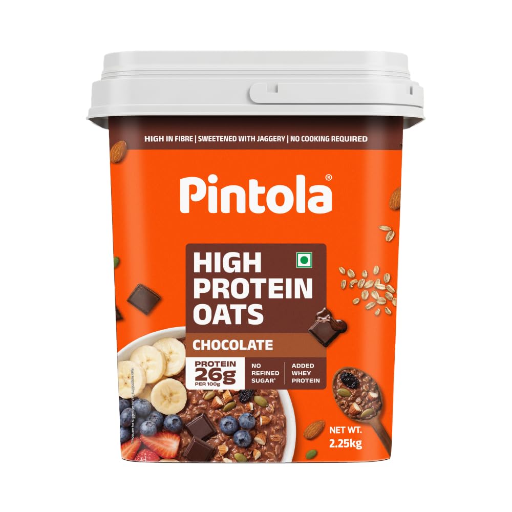 Pintola High Protein Dark Chocolate Oats | 26g Protein | Almonds, Raisins, Pumpkin & Chia Seeds | 2.5kg