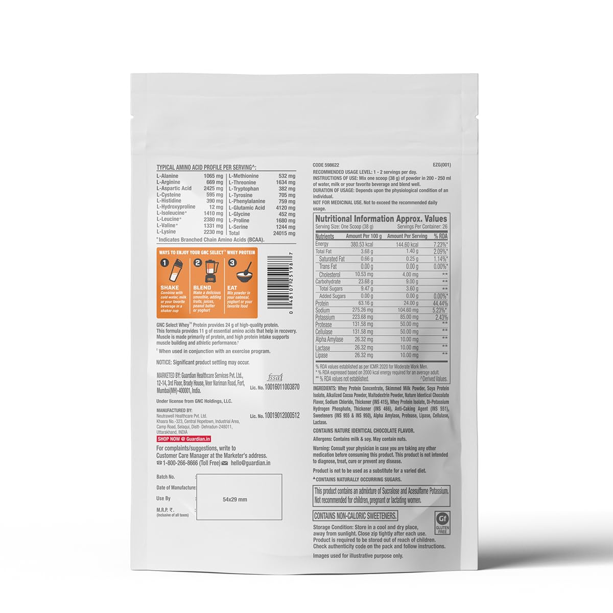 GNC Pro Performance Select Whey Protein Powder - 1 Kg