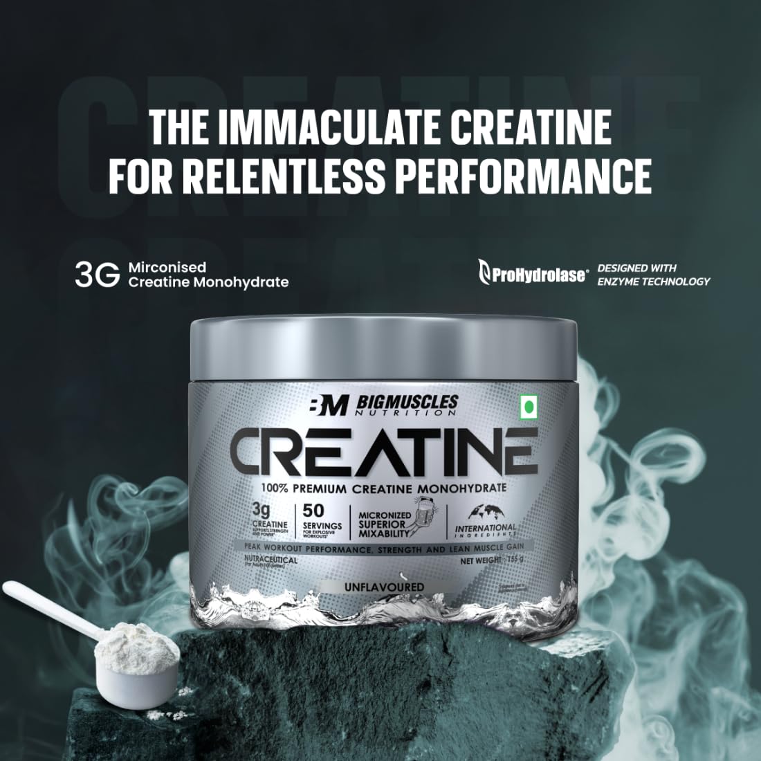 Big Muscles Nutrition Micronised Creatine Monohydrate Powder 155g - 50 Servings