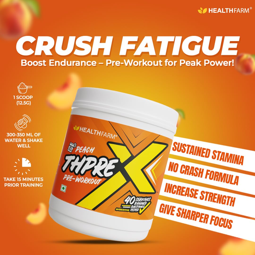 Healthfarm Thpre X Pre-Workout Powder – 40 Servings | Energy, Focus & Hydration Support | 500g