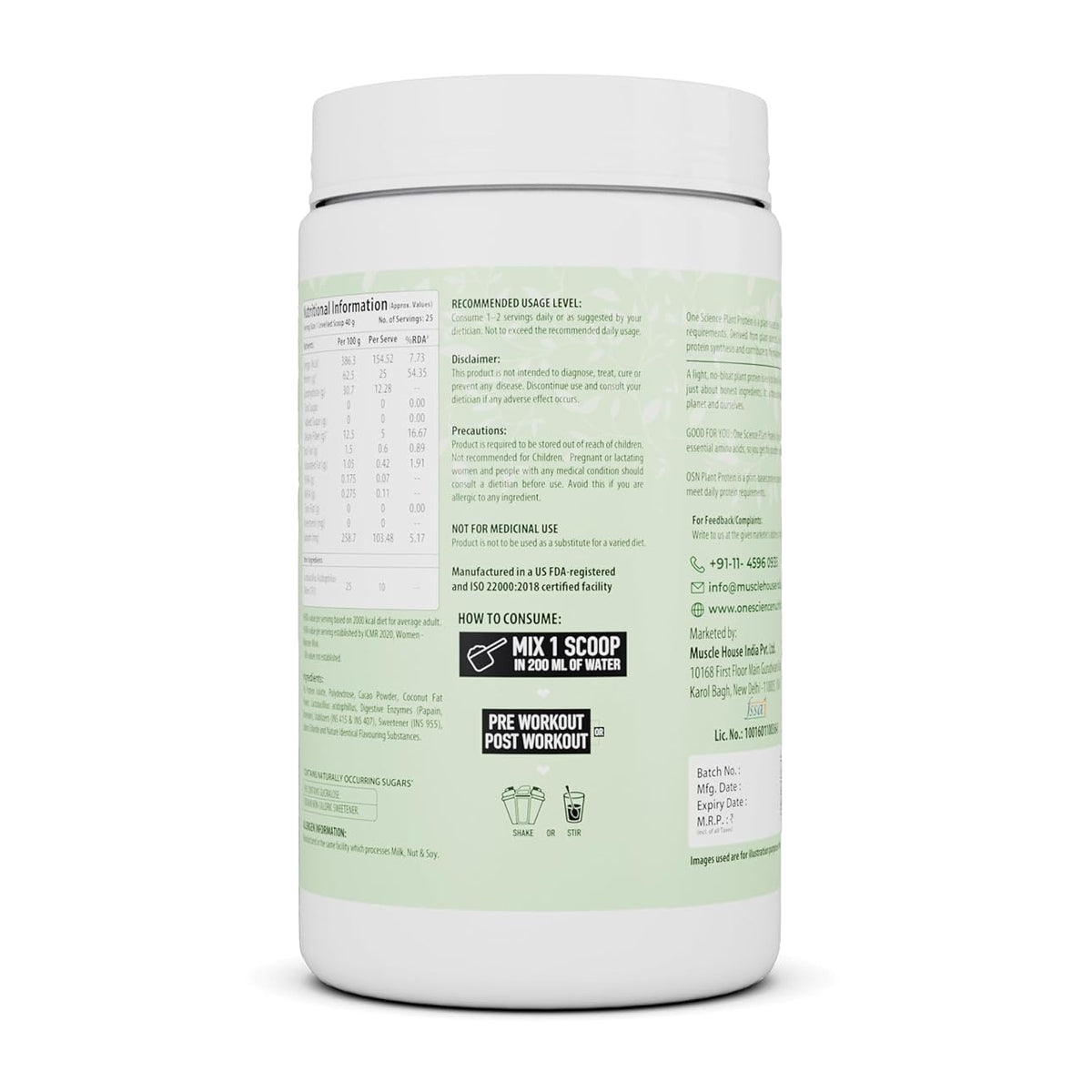 One Science Nutrition Plant Protein – Pea Protein Isolate Powder 1kg | 25 Servings