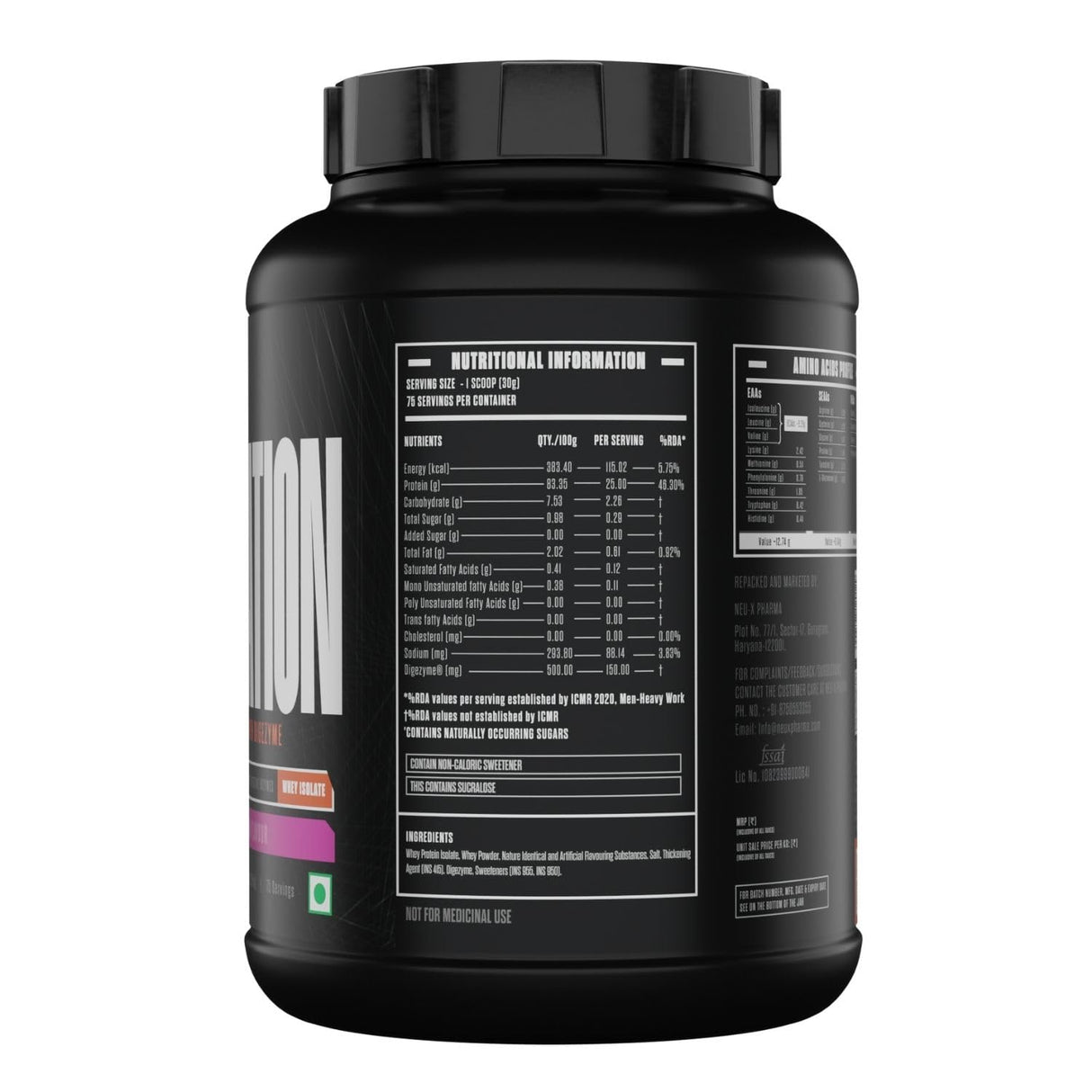 Exalt Supps The Isolation Pure Whey Isolate | 25g Protein | 5.6g BCAAs | Digestive Enzymes | 2.27kg