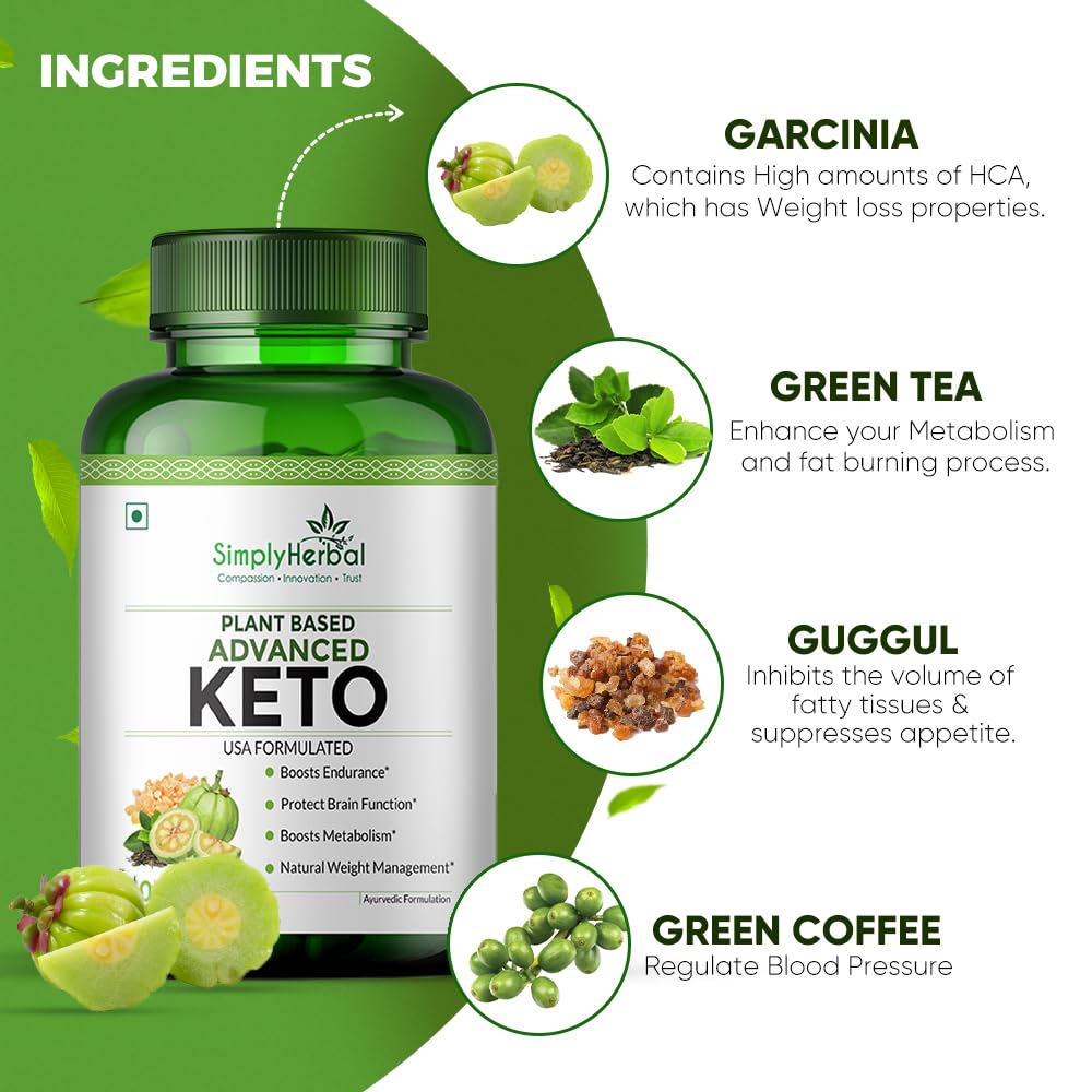 Simply Herbal Advanced Keto 1000mg | Green Tea, Coffee & Garcinia Cambogia | 60 Capsules