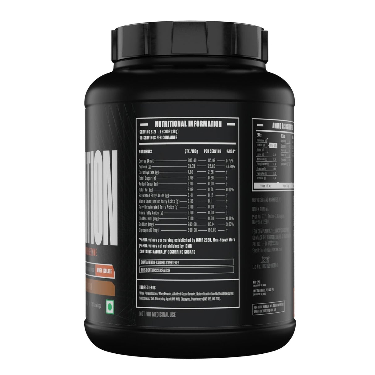 Exalt Supps The Isolation Pure Whey Isolate | 25g Protein | 5.6g BCAAs | Digestive Enzymes | 2.27kg