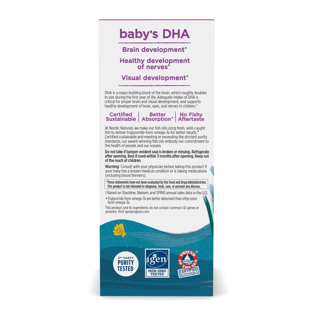 Nordic Naturals Baby's DHA | 1050mg Omega-3 Fish Oil | EPA & DHA | 300 IU Vitamin D3 | 2 Oz (60ml)