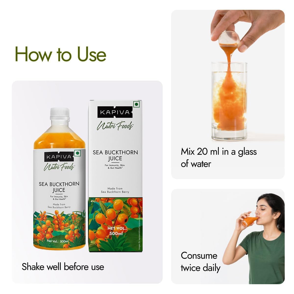 Kapiva Sea Buckthorn Juice | Omega 7, Omega 3, 6 & 9 | Unflavoured | 500ml