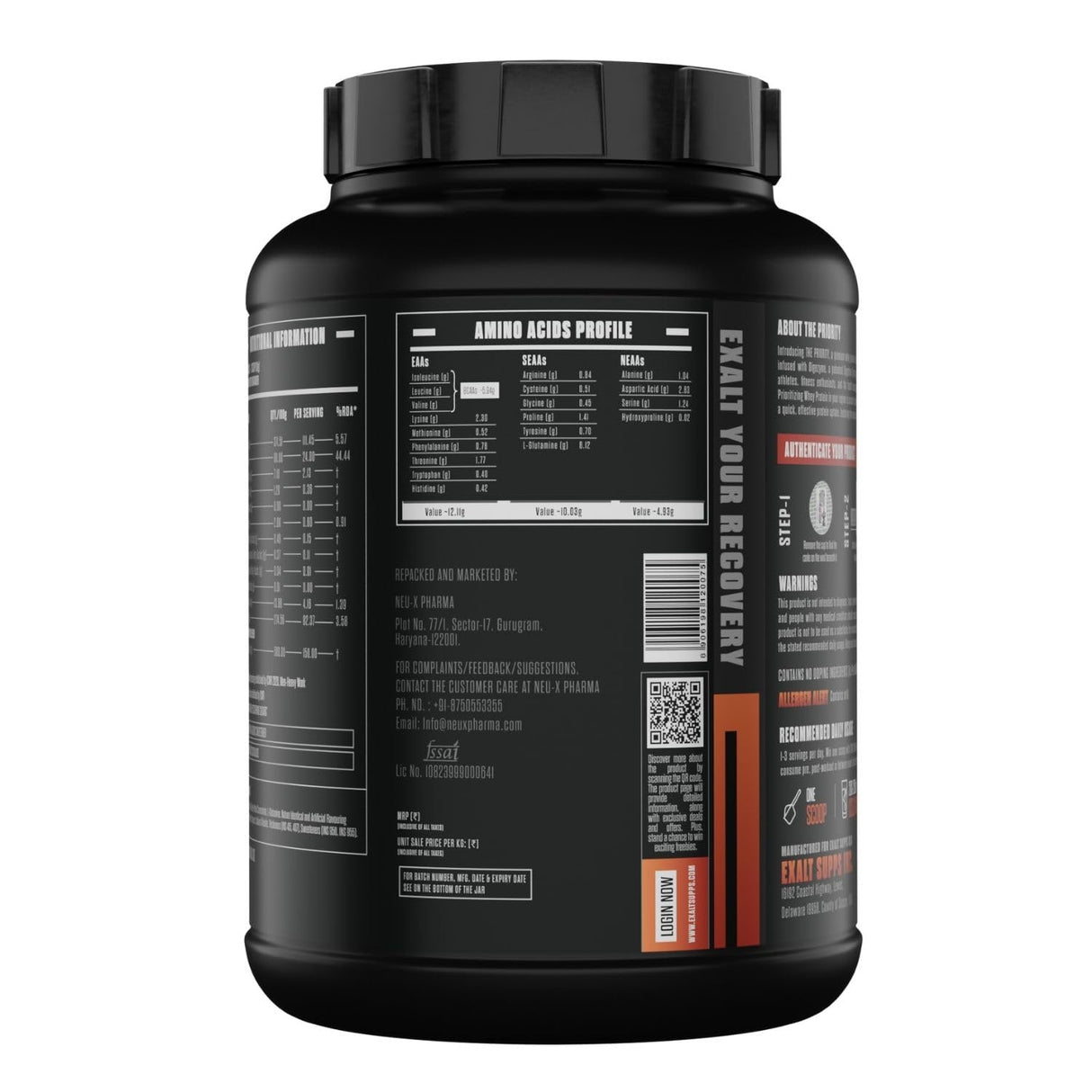 Exalt Supps Priority Whey Protein Isolate | 24g Protein | 5.5g BCAAs & DigeZyme | 2.4 kg