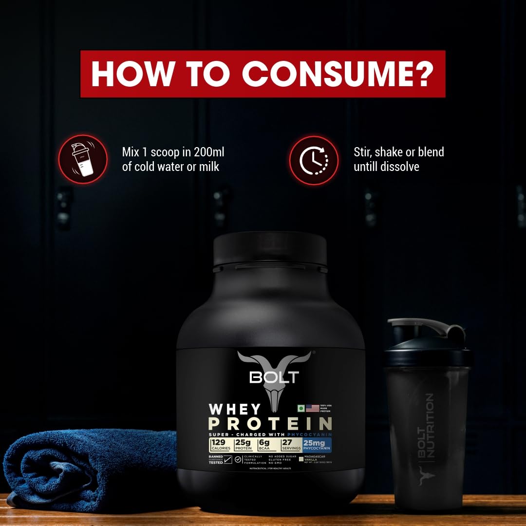 Bolt Nutrition 100% Whey Protein Powder | Muscle Recovery & Lean Muscle Support | 5lbs, 69 Servings