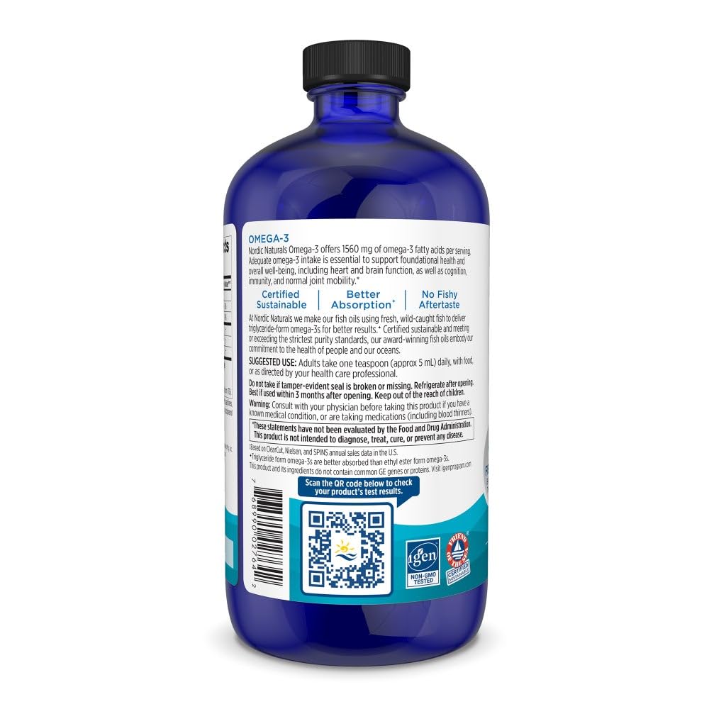 Nordic Naturals Omega-3 Liquid 1560mg | Sardine Fish Oil | EPA & DHA | 473ml (16 Oz)