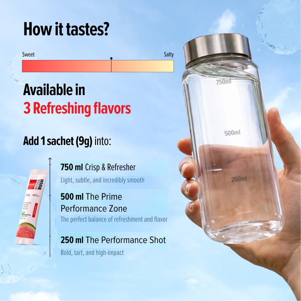 GNC HydraRush Advanced Hypotonic Hydration Formula | 13 Electrolytes, Vitamins & Himalayan Pink Salt | 135 gm | 15 Sachets