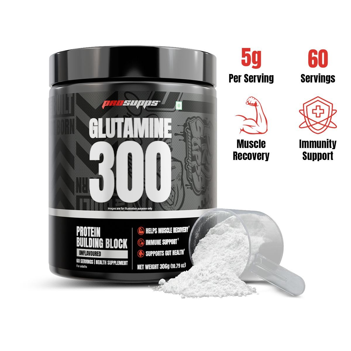 Prosupps Glutamine 300g Powder | Muscle Recovery & Immune Support Supplement | 60 Servings