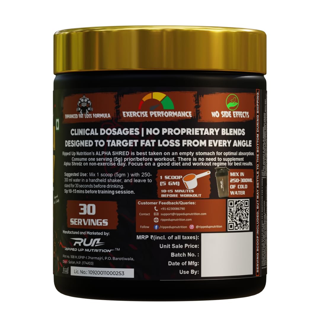 Ripped Up Nutrition Alpha Shred | Weight Management & Metabolism Support | 150g, 30 Servings