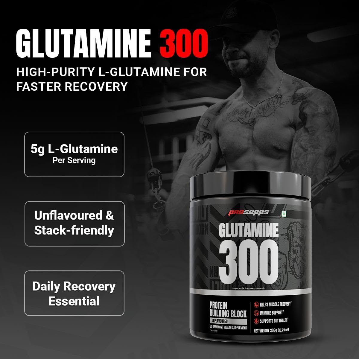 Prosupps Glutamine 300g Powder | Muscle Recovery & Immune Support Supplement | 60 Servings