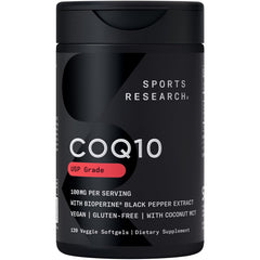 Sports Research COQ10 100mg with Coconut Oil & BioPerine | 120 Veggie Softgels