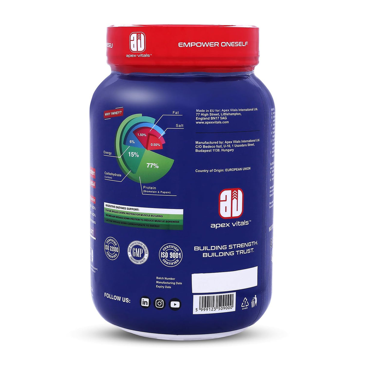 Apex Vitals 1 Whey with Digestive Enzymes - 2 Lbs