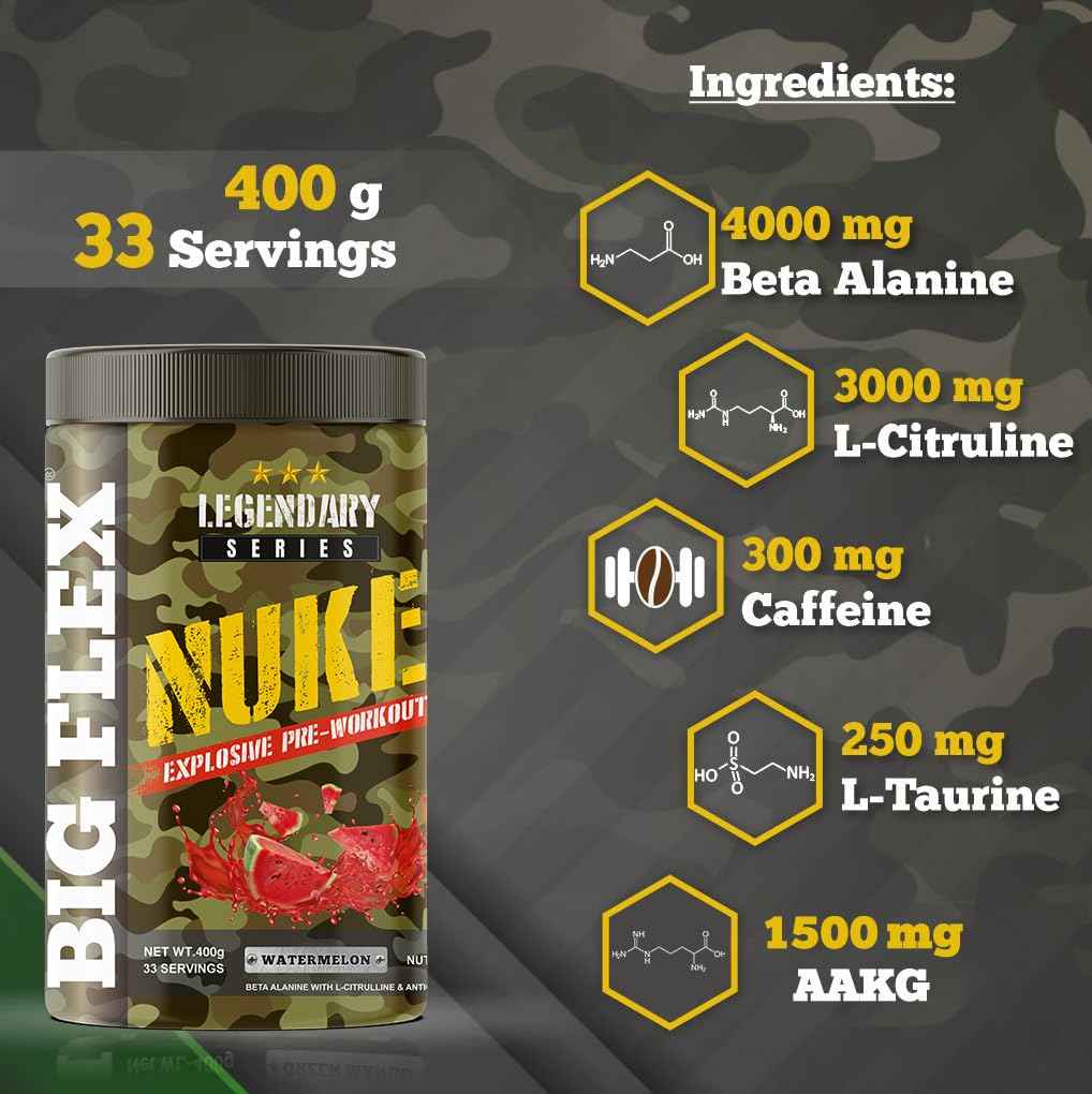 Bigflex Nuke Pre-Workout Powder | Energy & Workout Support | 400g (33 Servings)
