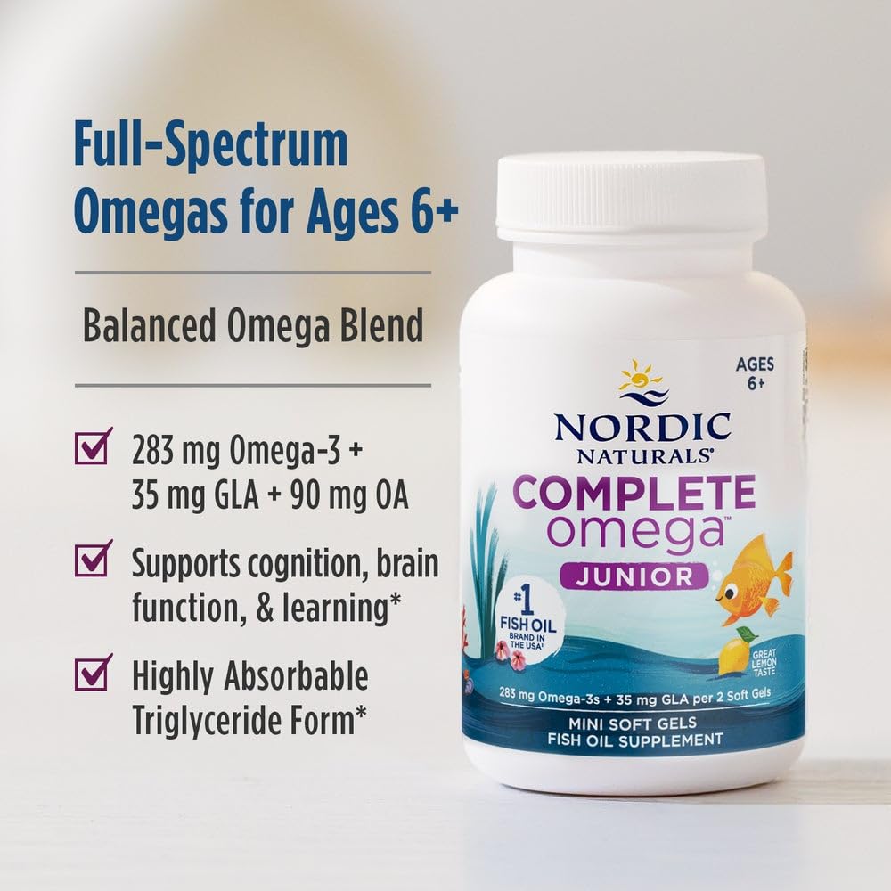 Nordic Naturals Complete Omega Junior | 283mg Omega-3 Fish Oil | EPA, DHA, GLA & OA | 90 Mini Softgels