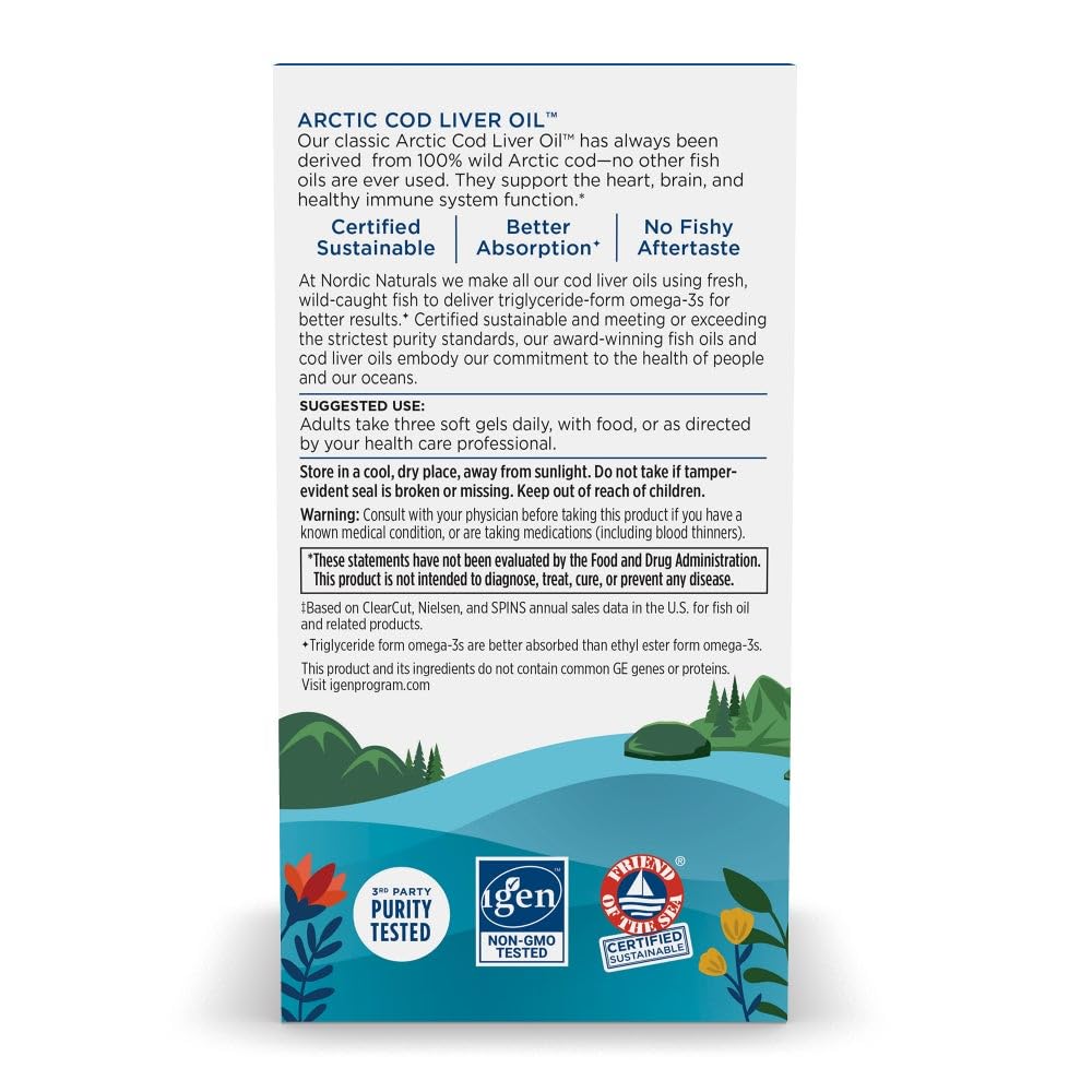 Nordic Naturals Arctic Cod Liver Oil | 750mg Omega-3 Fish Oil | EPA & DHA | 90 Softgels | 160g