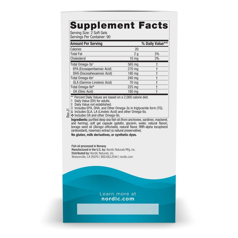Nordic Naturals Complete Omega | 565mg Omega-3 Fish Oil | EPA & DHA | GLA & OA | 180 Softgels