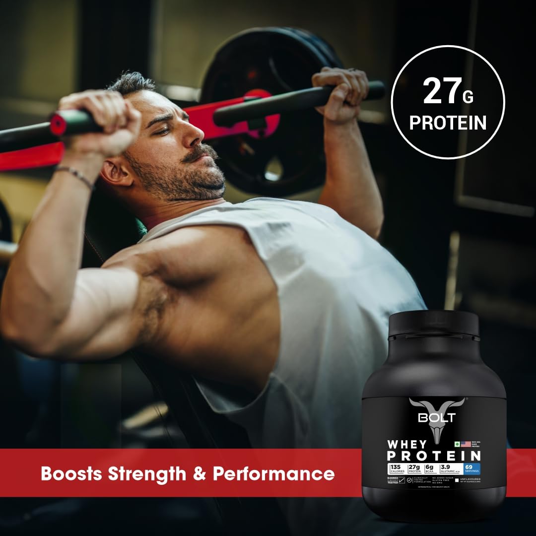 Bolt Nutrition 100% Whey Protein Powder | Muscle Recovery & Lean Muscle Support | 5lbs, 69 Servings