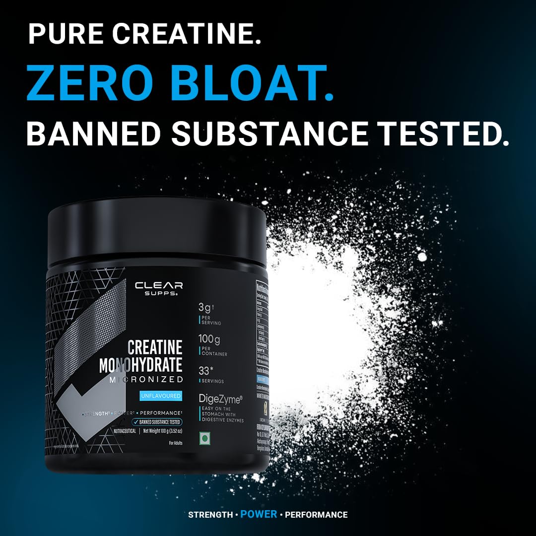 Clear Supps Creatine Monohydrate Micronized with DigeZyme 100g | Unflavoured
