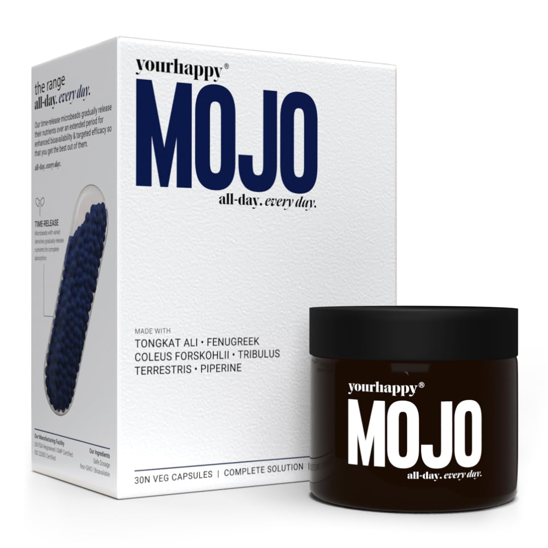 YourHappyLife MOJO Testosterone Supplement for Men | Fenugreek, L-Arginine & Tribulus | 30 Capsules