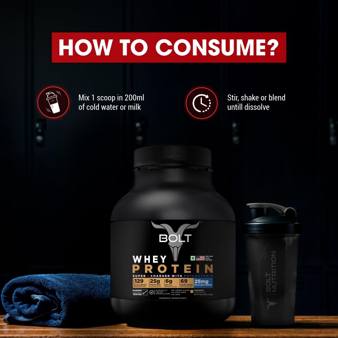 Bolt Nutrition 100% Whey Protein Powder | Muscle Recovery & Lean Muscle Support | 5lbs, 69 Servings