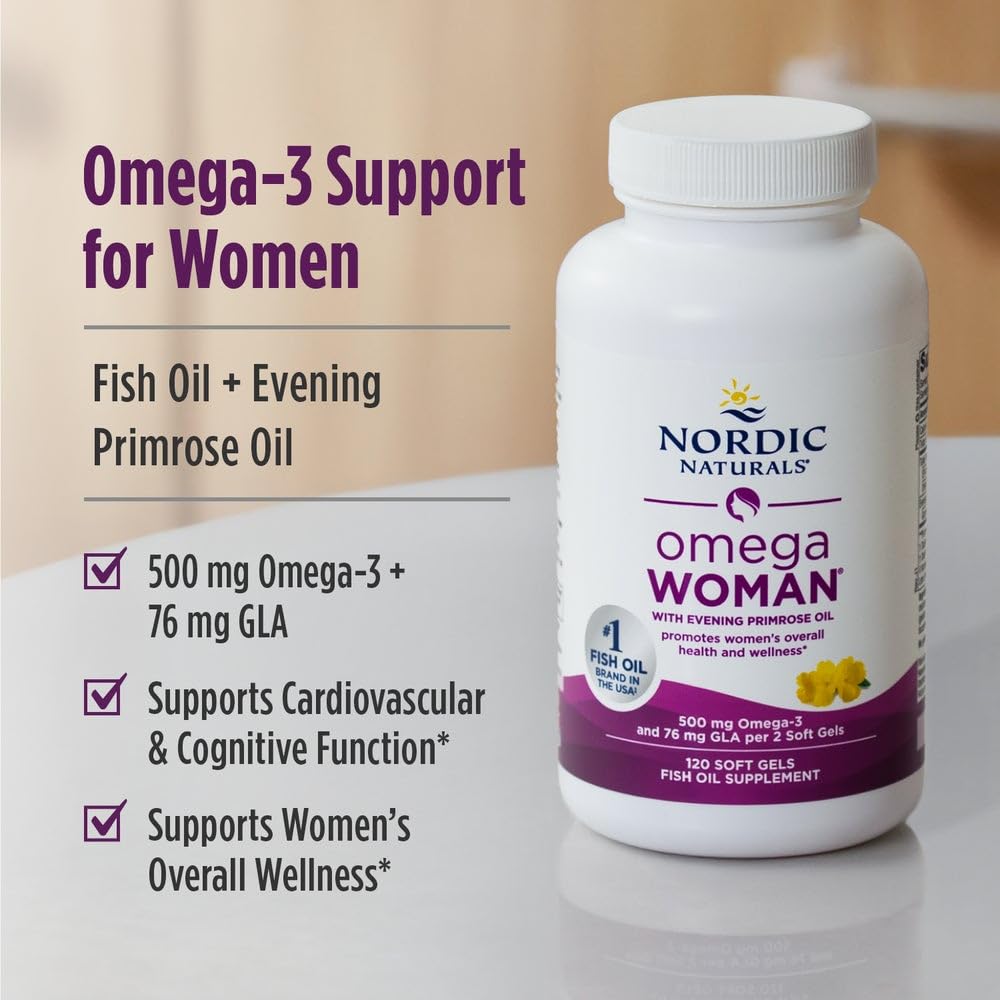 Nordic Naturals Omega Woman | 500mg Omega-3 Fish Oil & GLA | 800mg Evening Primrose Oil | 120 Softgels