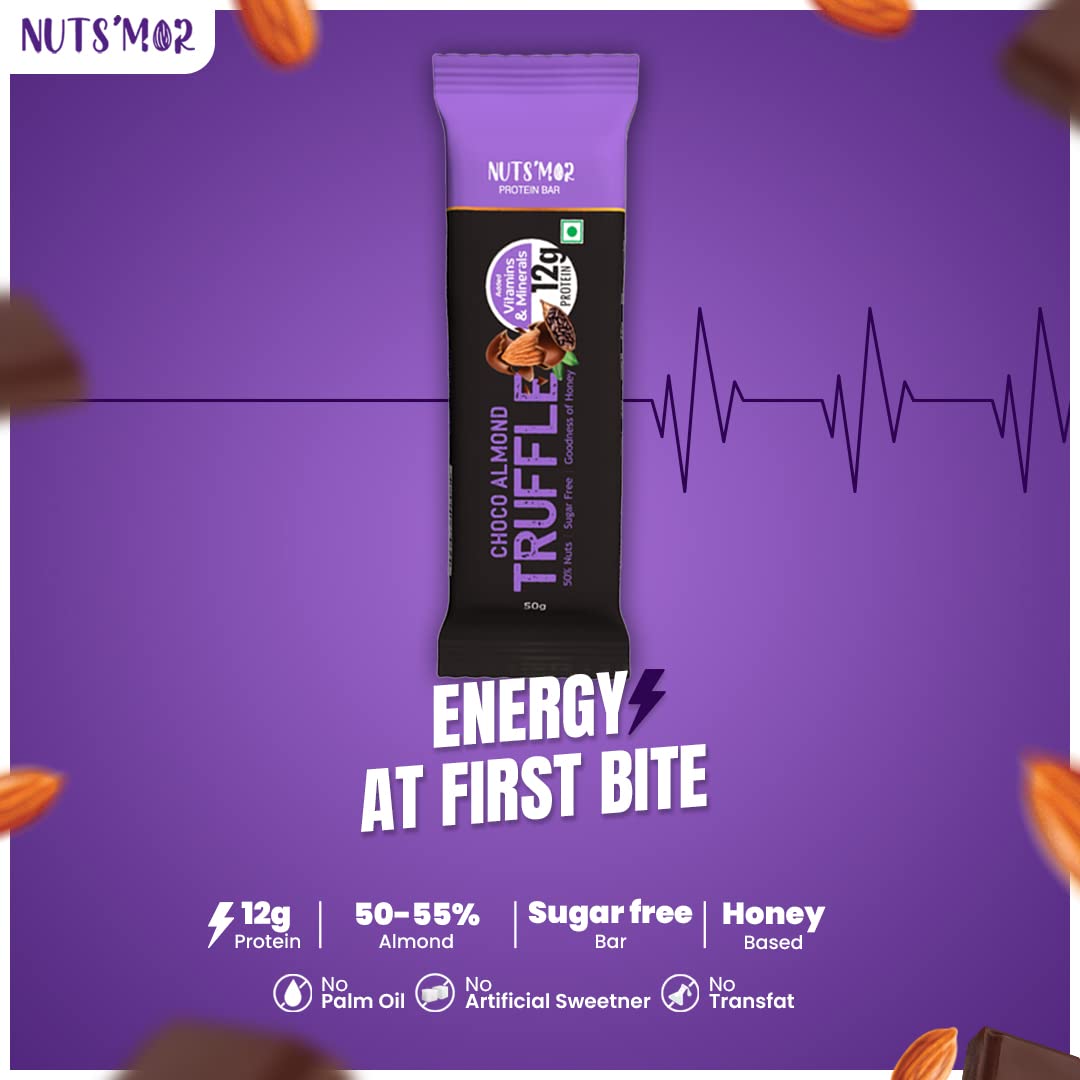 NUTS'MOR Protein Bar – 12g Protein Per Bar (Pack of 6, 300g) | No Added Sugar | 100% Veg | With Vitamins, Minerals & Fibre