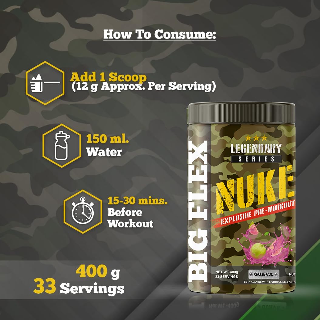 Bigflex Nuke Pre-Workout Powder | Energy & Workout Support | 400g (33 Servings)