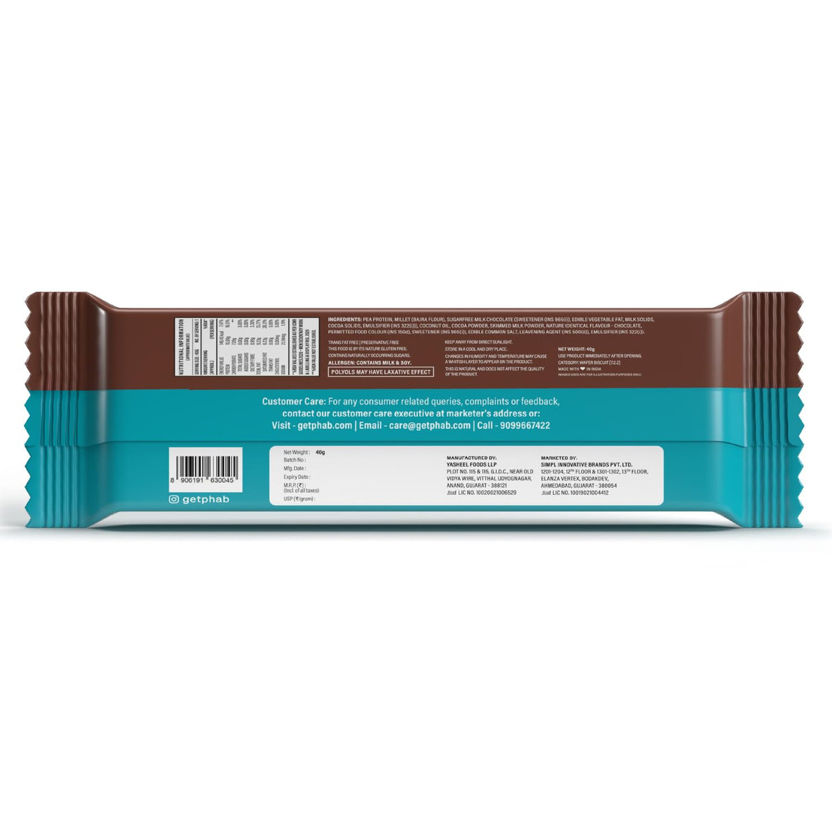 PHAB Protein Wafer Bar Cookies & Cream | 10g Protein | Millet-Based Snack | Pack of 10