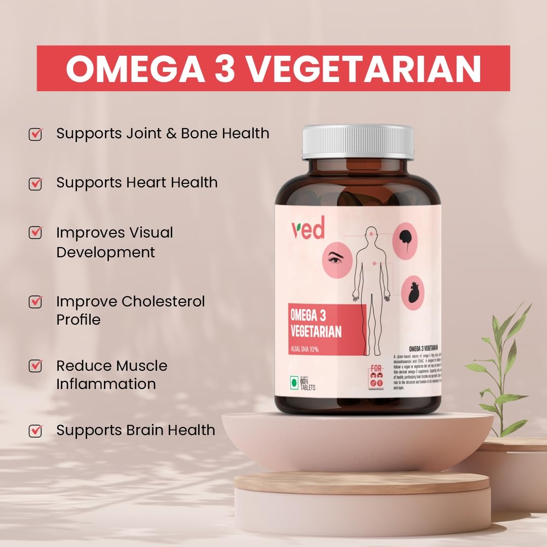 VEDayu Veg Omega 3 1000mg - for Men & Women with Veg DHA Without Fish Oil - 60 Tablets