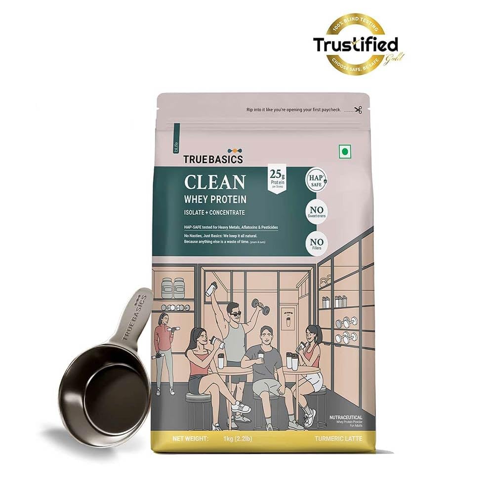TrueBasics Clean Whey Protein Powder Isolate & Concentrate Blend (1 Kg) | 25g Protein | Trustified Gold Certified