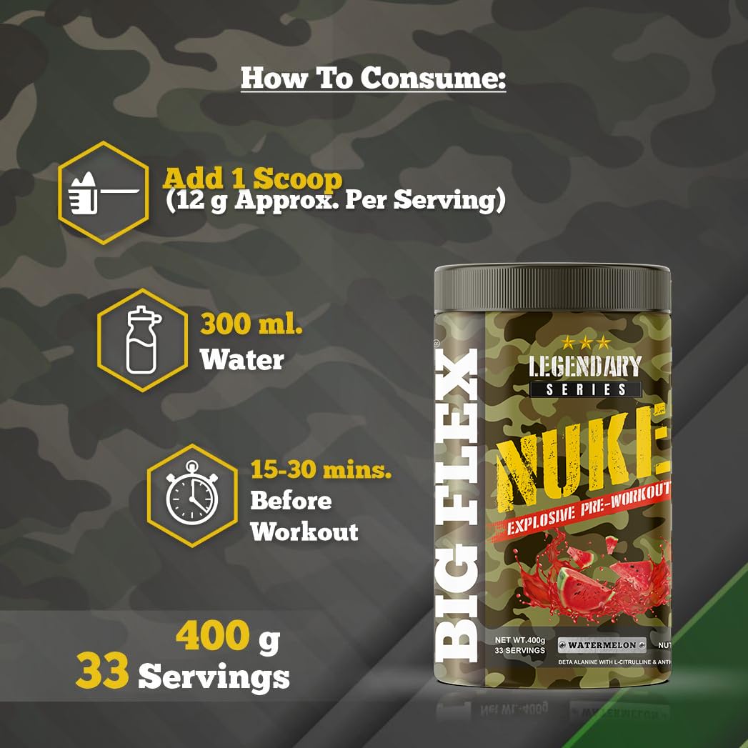 Bigflex Nuke Pre-Workout Powder | Energy & Workout Support | 400g (33 Servings)