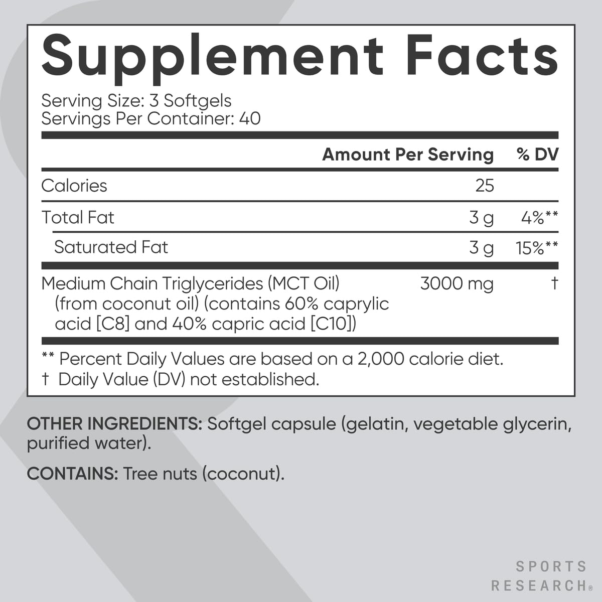 Sports Research MCT Oil Capsules | Coconut-Derived | 120 Softgels