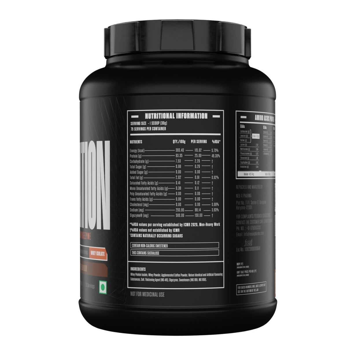 Exalt Supps The Isolation Pure Whey Isolate | 25g Protein | 5.6g BCAAs | Digestive Enzymes | 2.27kg