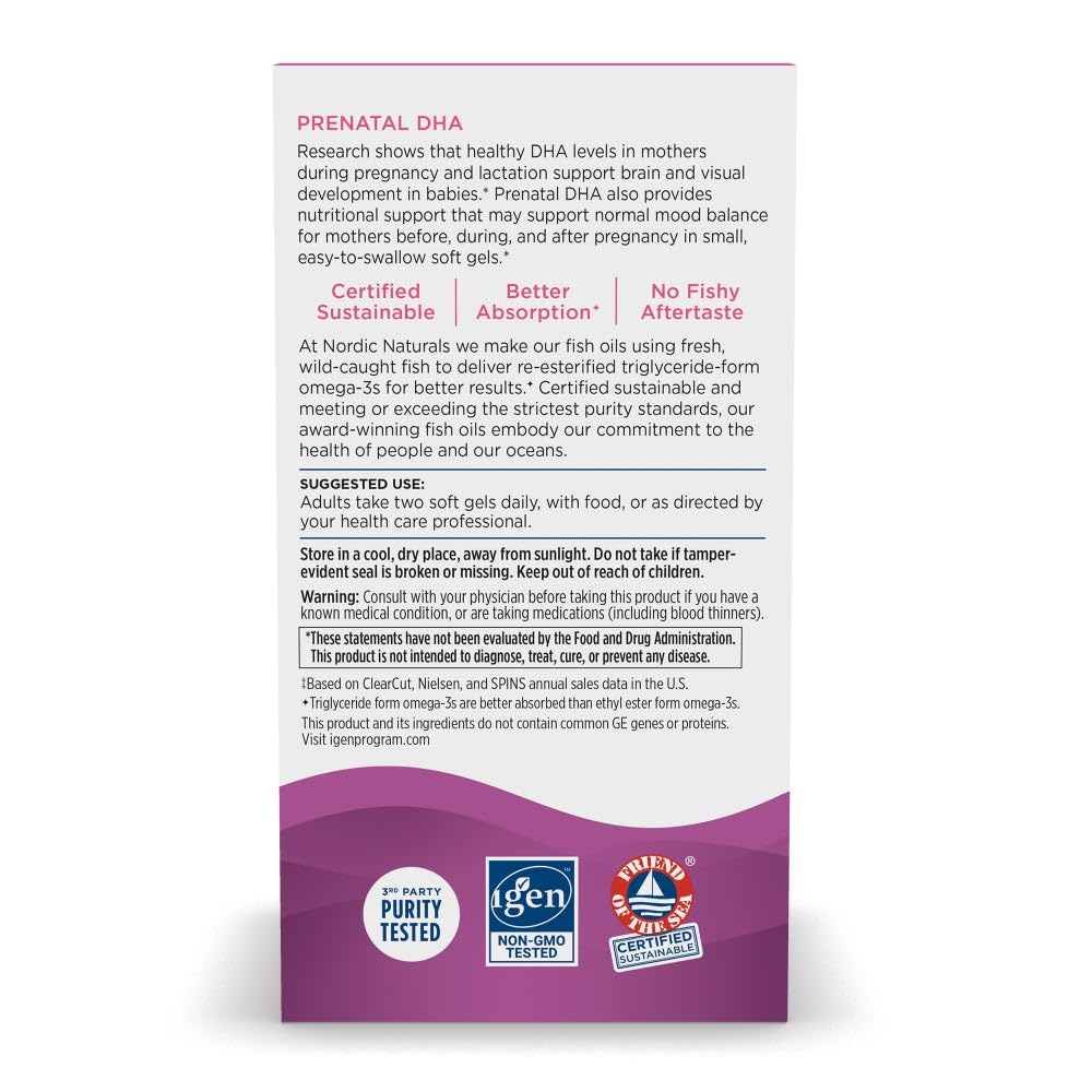 Nordic Naturals Prenatal DHA | 830mg Omega-3 Fish Oil | 400 IU Vitamin D3 | 90 Softgels