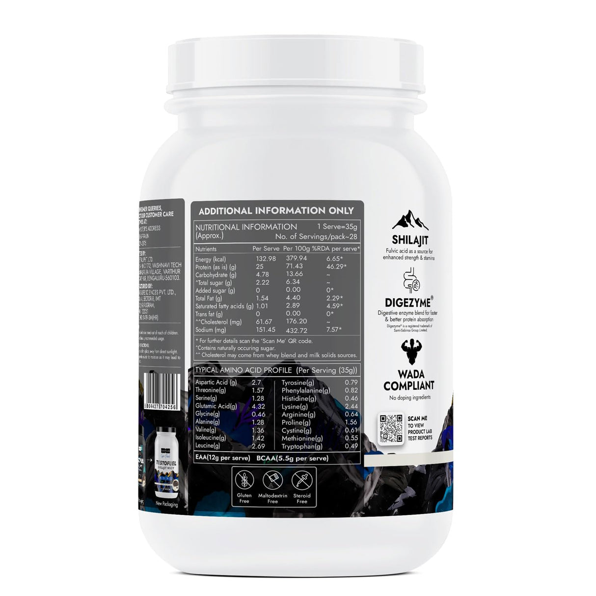 Kapiva Gym Foods Testofuel Shilajit Whey, 28 Servings - 2.2 lbs