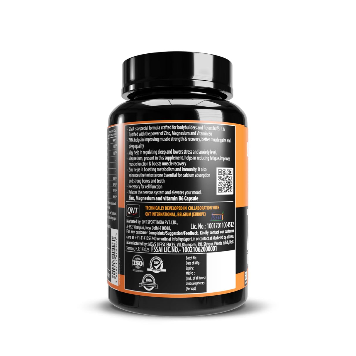 QNT ZMA Supplement with Zinc, Magnesium & Vitamin D3 - 60 Capsules | Muscle Recovery & Immunity Support