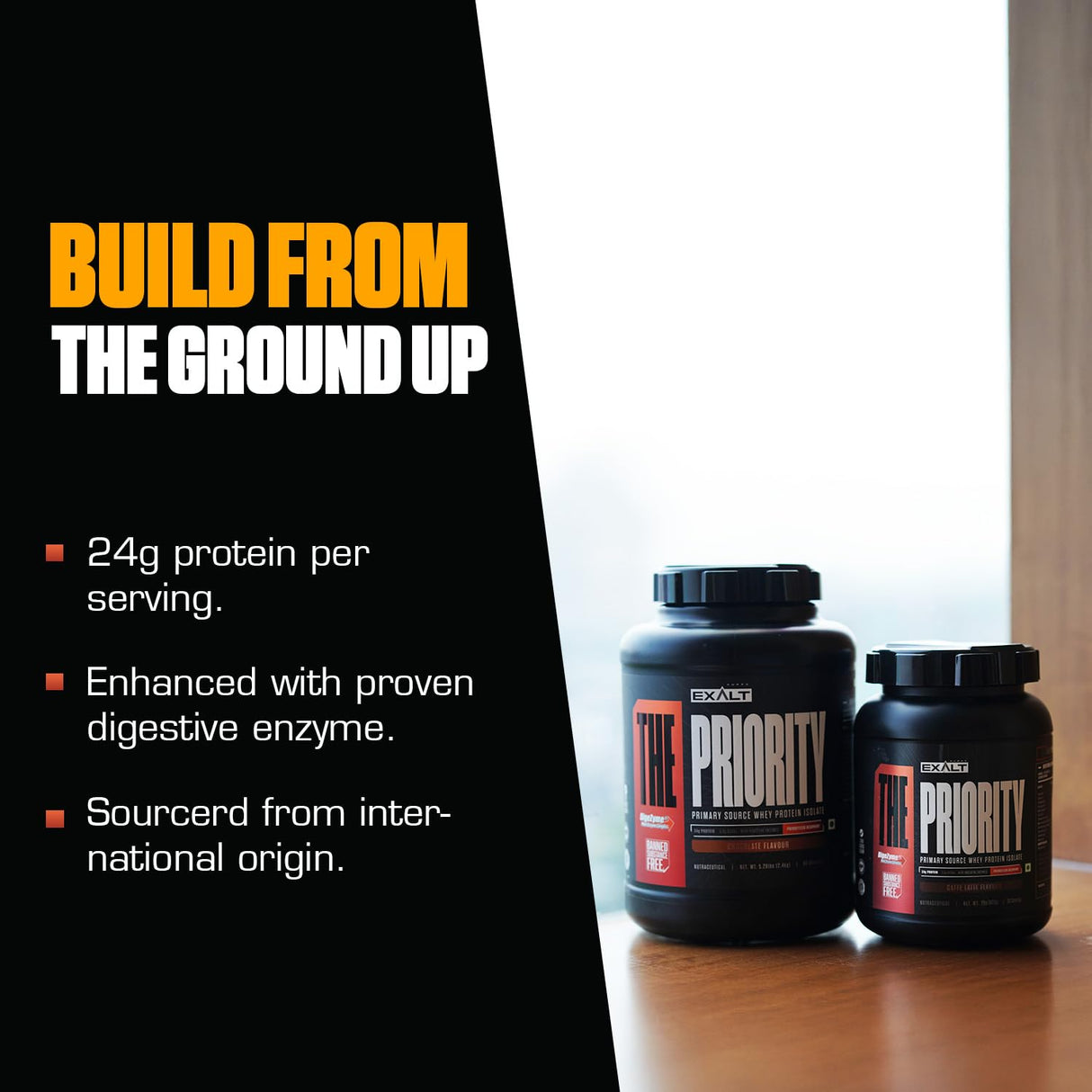 Exalt Supps Priority Whey Protein Isolate | 24g Protein | 5.5g BCAAs & DigeZyme | 2.4 kg